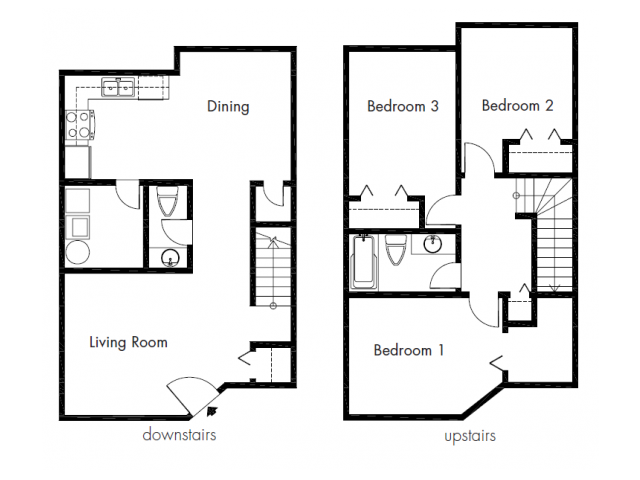 Floor plan for 3 beds, 1.5 baths, 1200 sqft